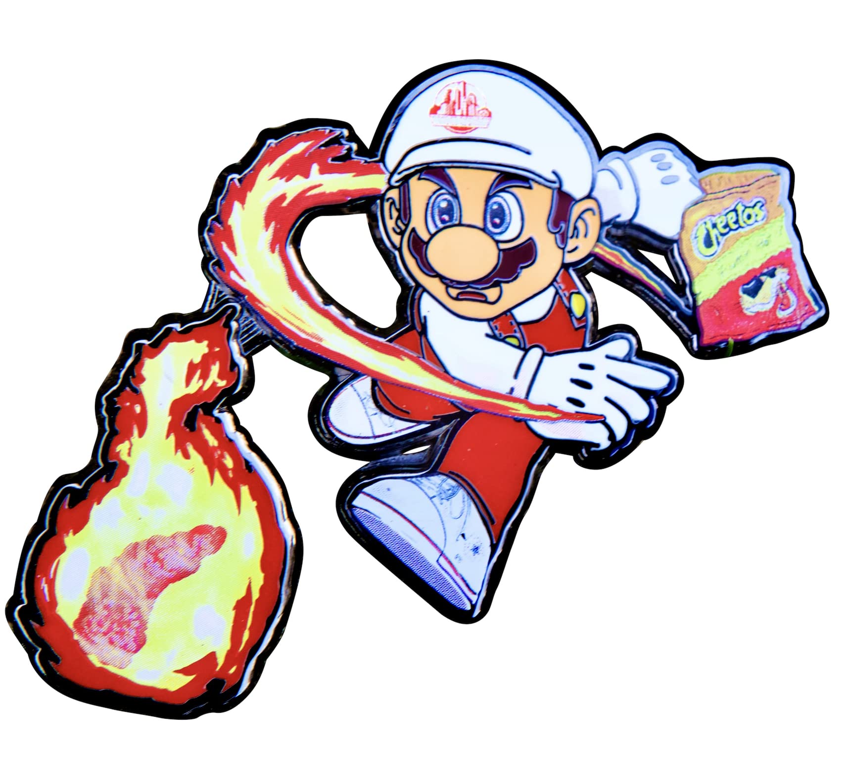 Mario Hot Chips Throw Enamel Pin - 2 Inch Zinc Alloy Lapel Pin - Video Games Pins, Funny Pin