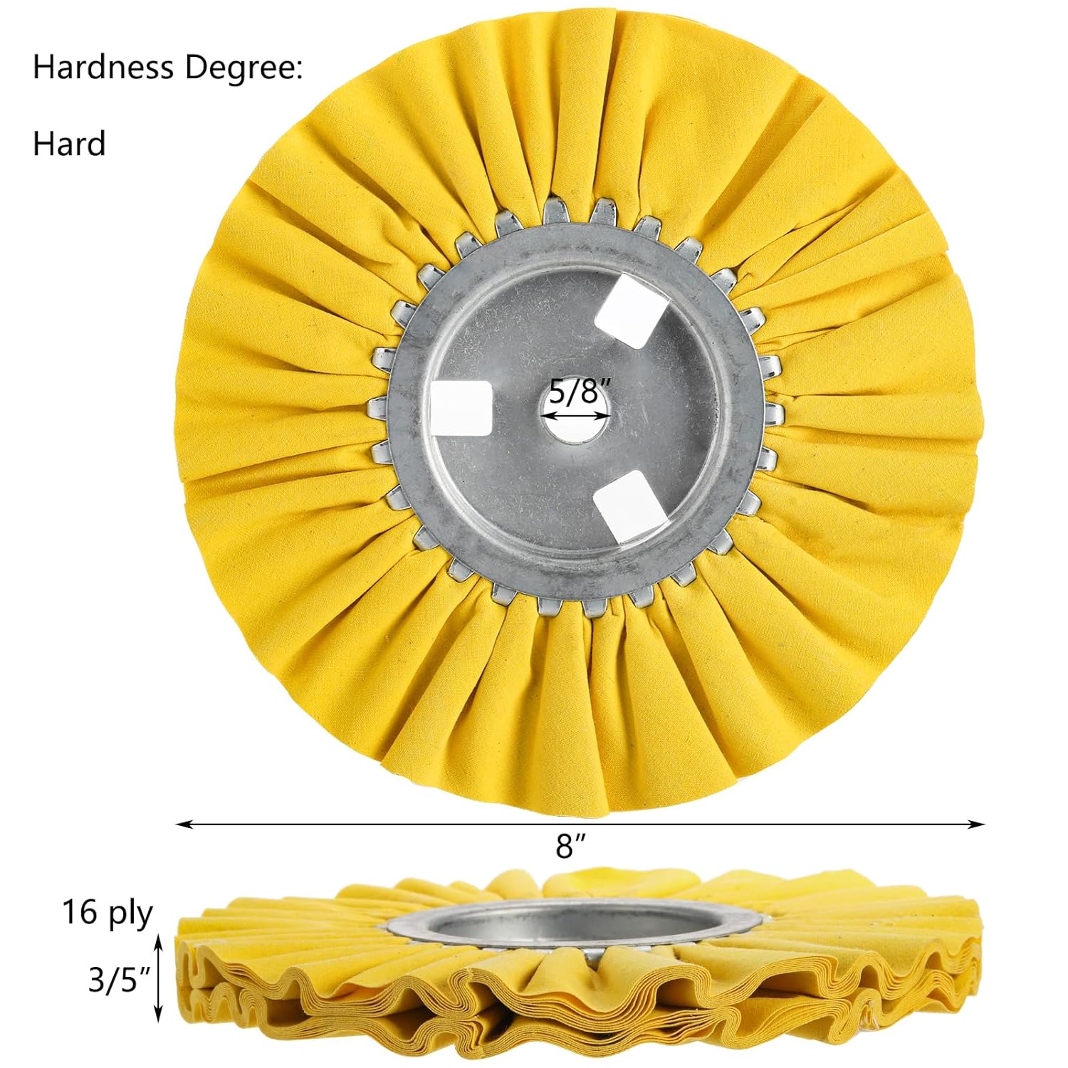 Hedume 4 Pcs Airway Buffing Wheel, 8" in Diameter 5/8" in Arbor Hole 16 Ply for Angle Grinder, 1 pcs White & 1 pcs Orange & 1 pcs Blue & 1 pcs Yellow