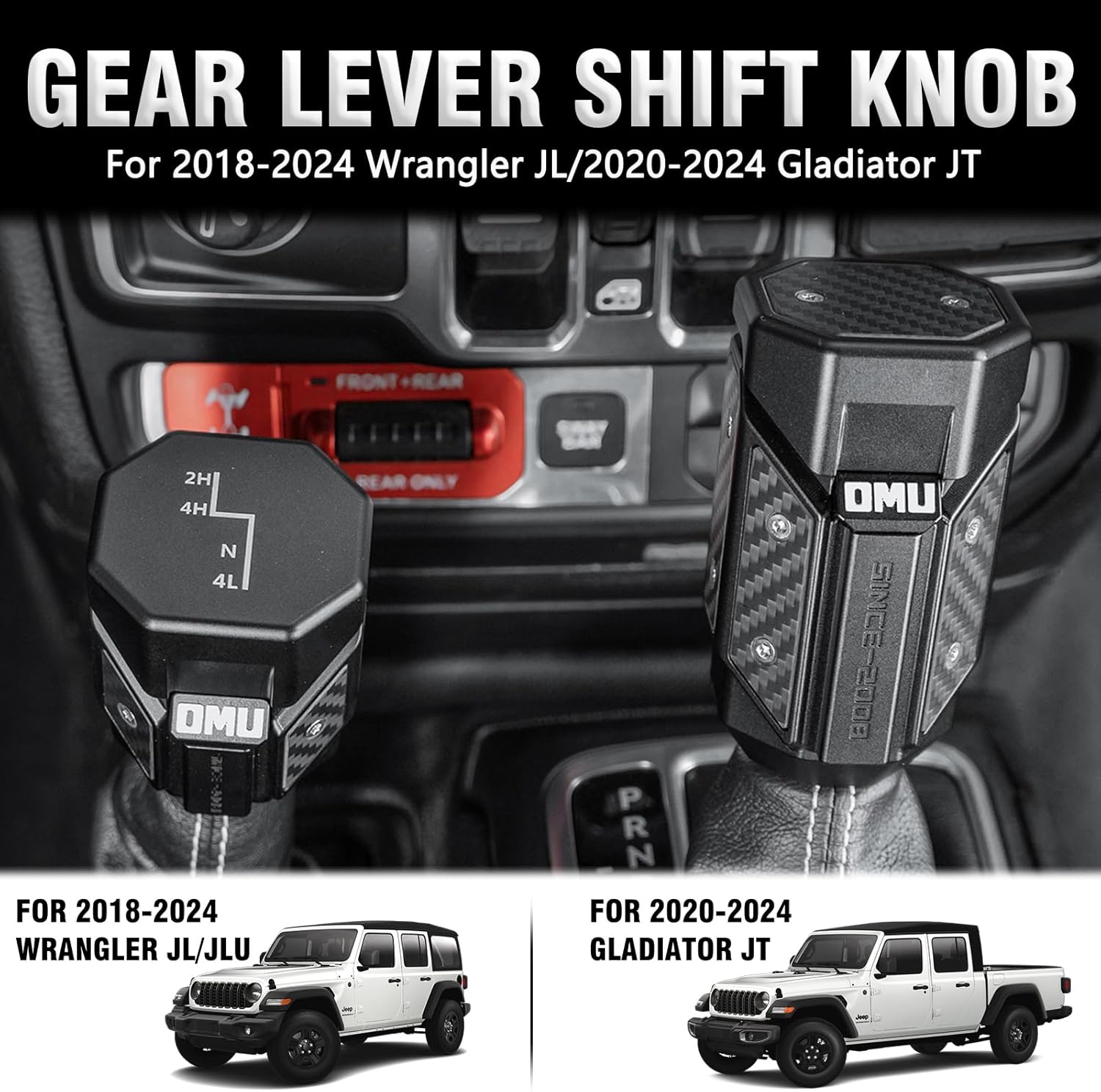 OMU Genesis Series Gear Lever Shift Knob Compatible with 2018-2024 Jeep Wrangler JL & 2020-2024 Gladiator JT Metal Gear Lever Shift Knob