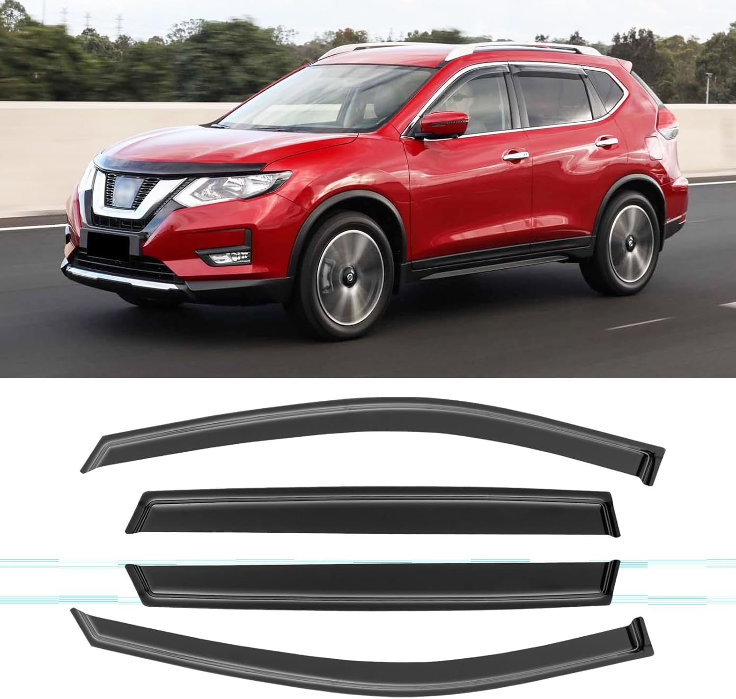 Window Rain Guards for 2014-2020 Nissan Rogue(Exclude Rogue Sport Models), Window Visor Guard Vent Wind Shade Deflector Rain Shield Protector Sun Visor for 14-20 Nissan Rogue, Outside-Mount, 4PCS For 14-20 Rogue