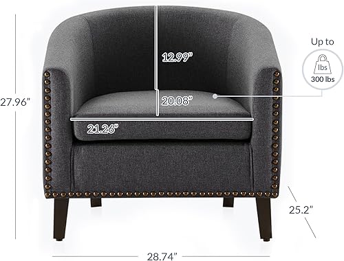 Miniatura 2 de BELLEZE Silla Accent Barrel, moderna silla tapizada con ribete dorado de cabeza de uñas y patas negras para sala de estar, dormitorio, apartamento,