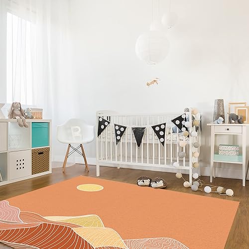 Miniatura 4 de Alfombra de área interior, montañas abstractas, sol, paisaje, suave, no desprende pelusa, alfombra con respaldo de goma, alfombra lavable para sala