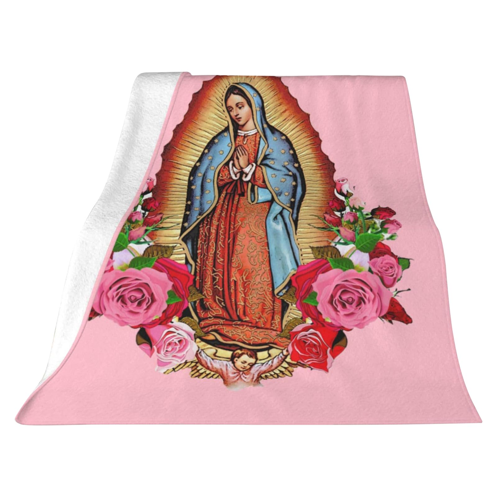 Virgin Mary Blanket Soft Cozy Flannel Throw Blanket for Women (150x200cm Pink) (Pink 150x200cm)