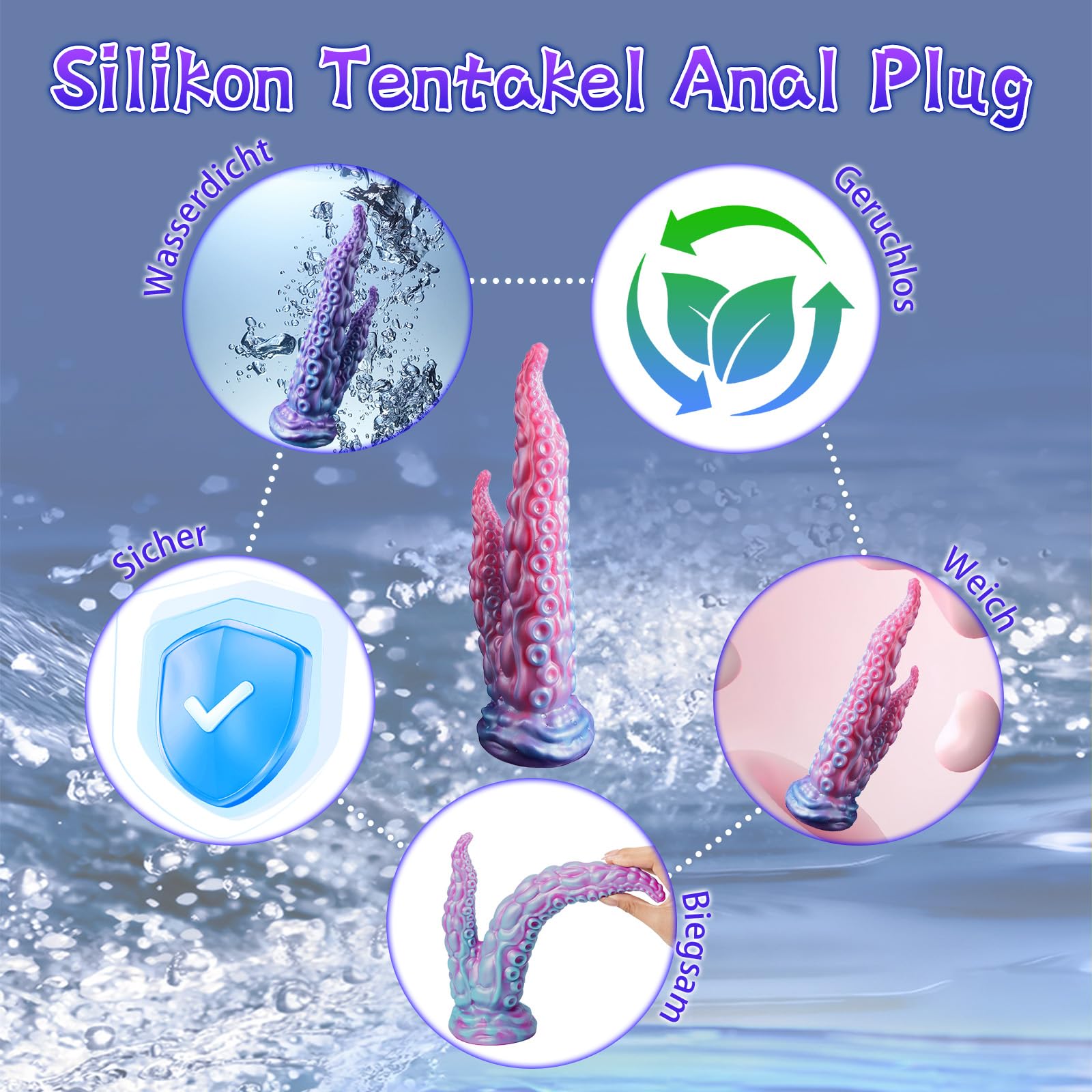AMAZBEE Dildo a tentacoli Polpo Plug anale Trainer Sex Toy Monster Stretching G Spot Massaggio prostatico Dilatatore in silicone a doppia faccia (Pink)