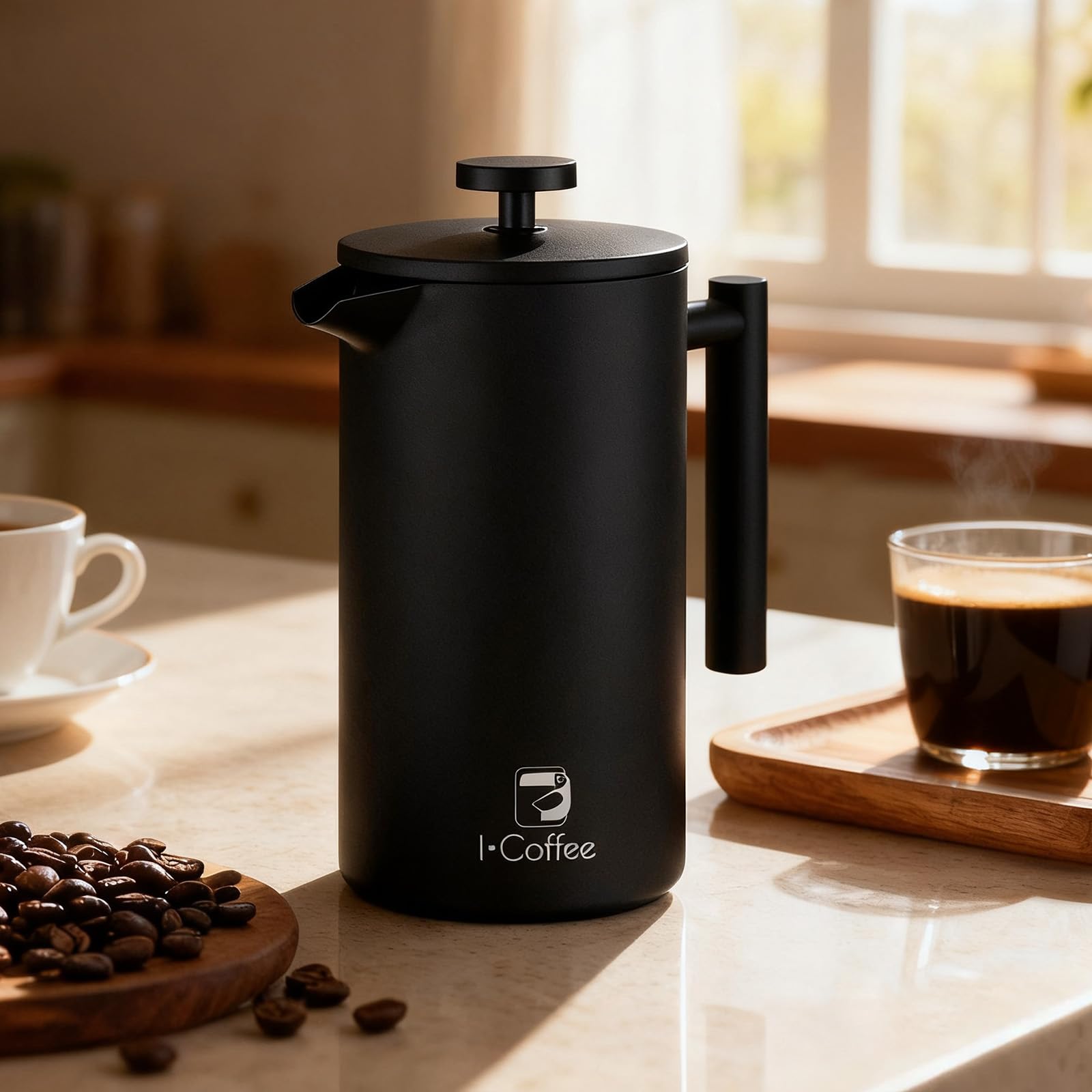 700ml Prensa Francesa de Aço Inoxidável com Três Telas de Filtro Cor Preto