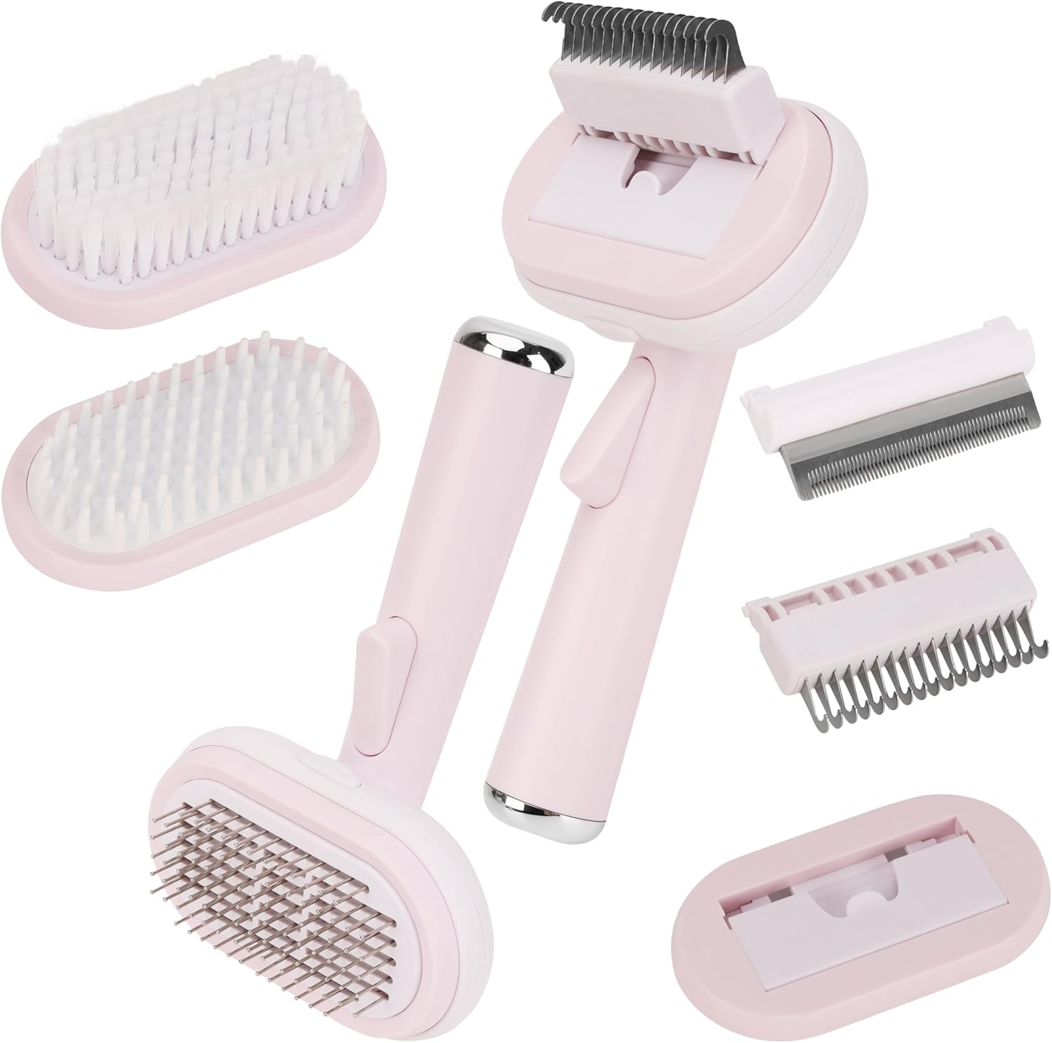 Belle Vous Pink 5-in-1 Pet Grooming Brush Kit – Shedding, Dematting & Loose Undercoat Cleaning Tool – Bristle Pin Comb for Long/Short Hair Cats & Dogs Belle Vous Pink 5-in-1 Pet Grooming Brush Kit – Shedding, Dematting & Loose Undercoat Cleaning Tool – Bristle Pin Comb for Long/Short Hair Cats & Dogs