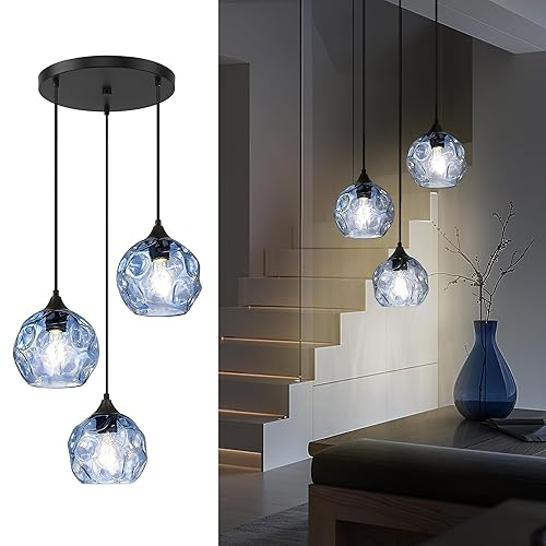 Emliviar 3-Light Globe Hanging Lights, Foyer Chandeliers with Hammered Glass
