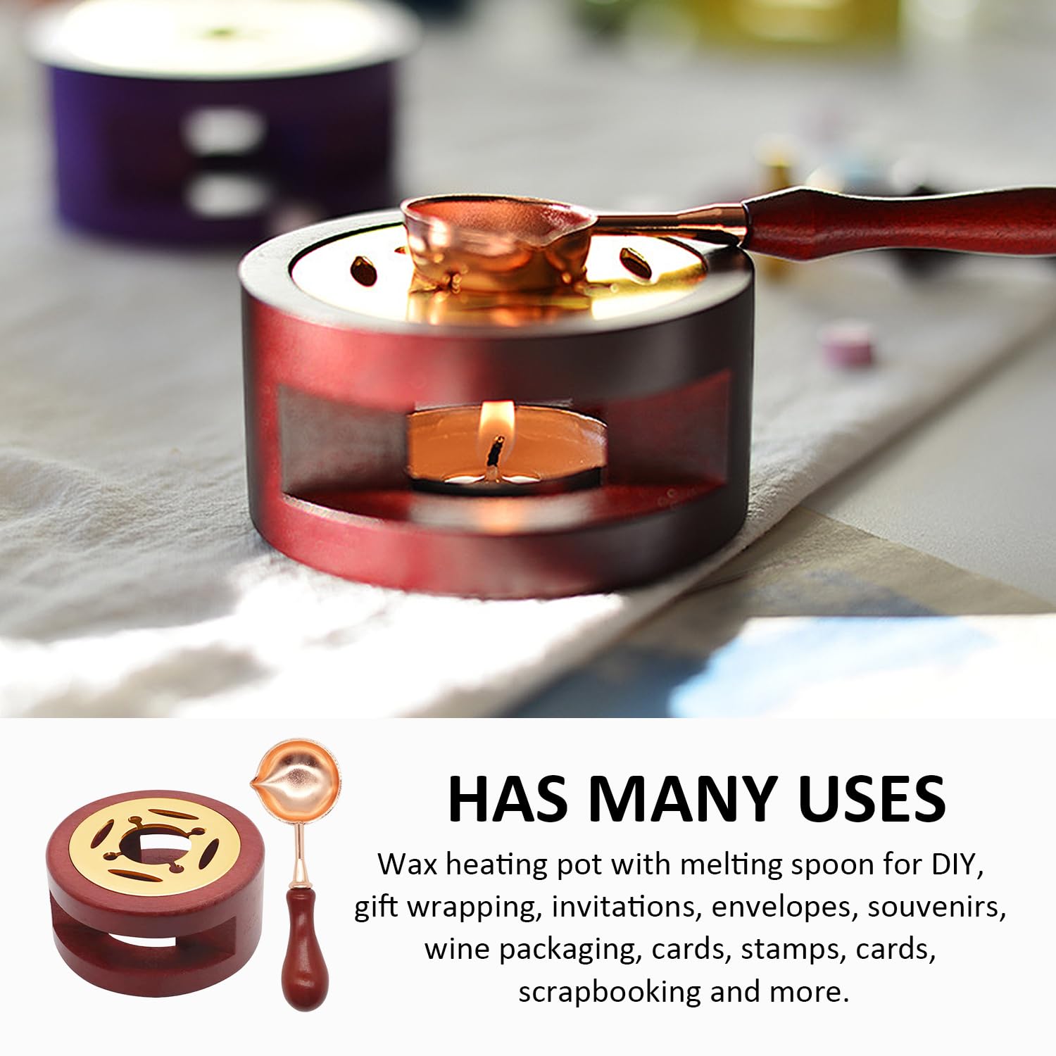 USHXVG 1 Piece Sealing Wax Stove and 1 Piece Sealing Wax Spoon, Wax Seal Stamp Set, Wax Heater, Red, 2.95*1.5in - Image 3
