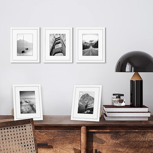 Vista 721 de Americanflat Portarretratos de 5 x 6 pulgadas con plexiglás pulido, juego de 5 portarretratos de 2 x 3 pulgadas con paspartú o para fotos de 5 x 6