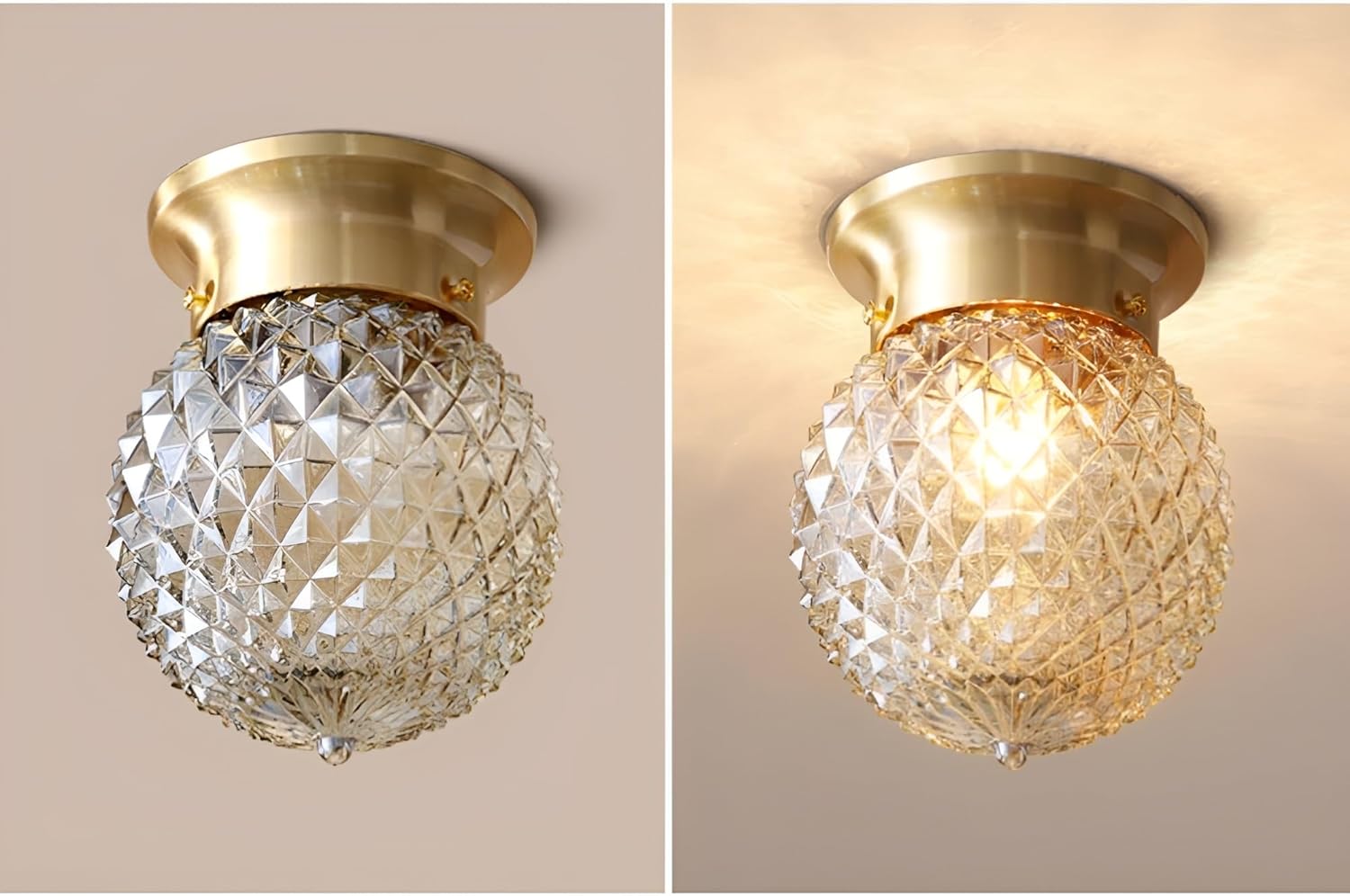 Gold Semi Flush Mount Ceiling Light Small Globe Glass Ceiling Light Fixture Vintage Bathroom Close to Ceiling Light Farmhouse Antique Brass Ceiling Light Pineapple Ceiling Lamp MCL18