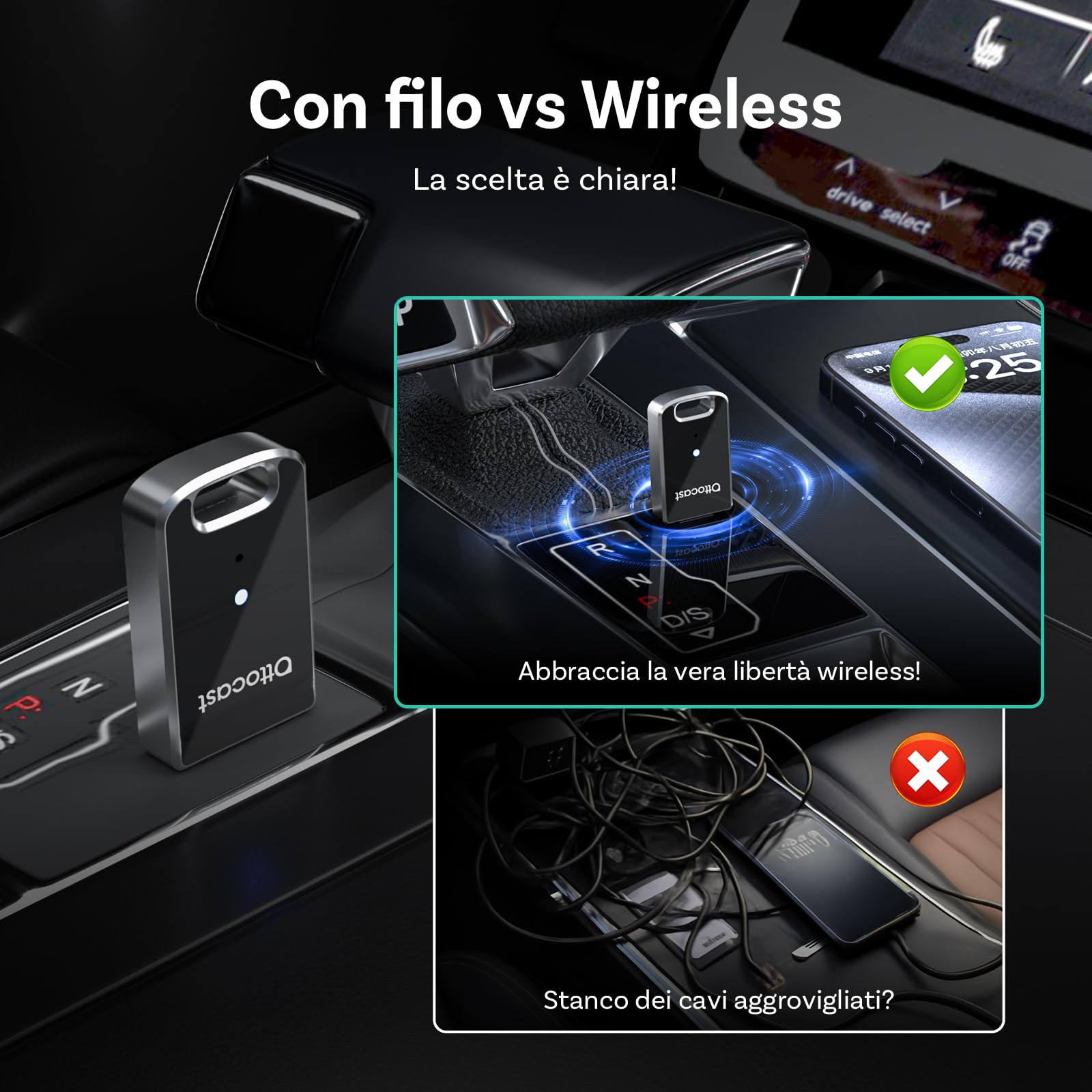 OTTOCAST 2 in 1 - Adattatore auto wireless carplay Android, OTTO CAST Mini Edge per iOS 10+ & Android 11+, collegamento senza soluzione di continuità per veicoli con Carplay/AndroidAuto