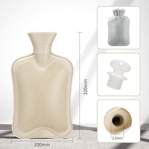Miniatura 2 de Botella de agua caliente con tapa suave (2 litros), bolsa de agua caliente clásica de goma para calambres, alivio del dolor de cuello, hombros,