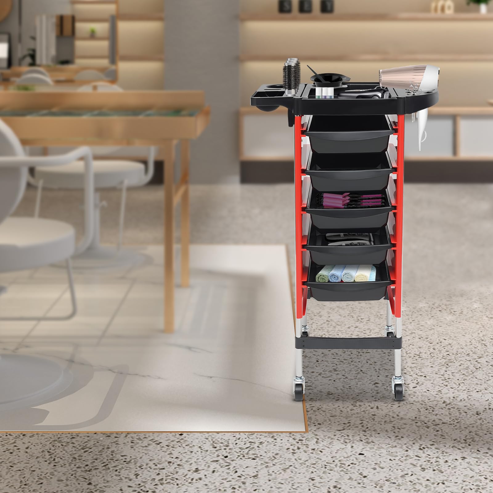 5 Cassetti Carrelli,Carrello Per Parrucchiere Carrello Di Servizio Carrello Da Lavoro Carrello Tablet Acconciatura a Roulette,per Centri Di Bellezza,Saloni,Truccatori,Parrucchieri