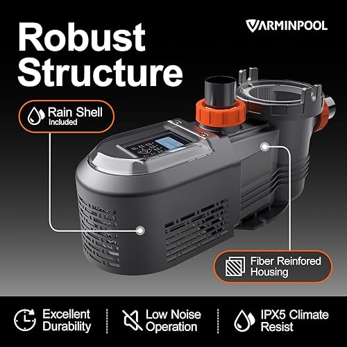 Miniatura 4 de Bomba de piscina de velocidad variable de 1.8 HP, 9114 GPH, bombas de piscina programables inteligentes sobre el suelo con temporizador, cubierta de