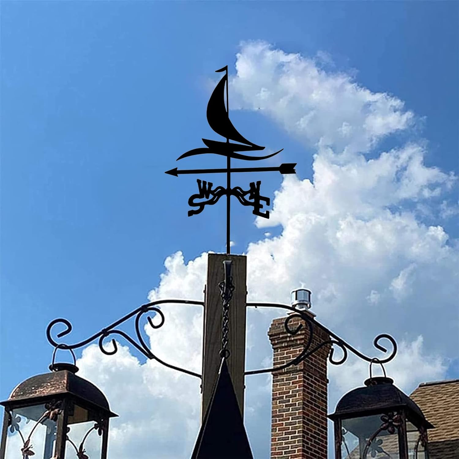 ANCNA Sailboat Weather Vane Sailing boat Silhouette Weathervane Wind Direction Indicator Professionnel Measuring Tool Gifts