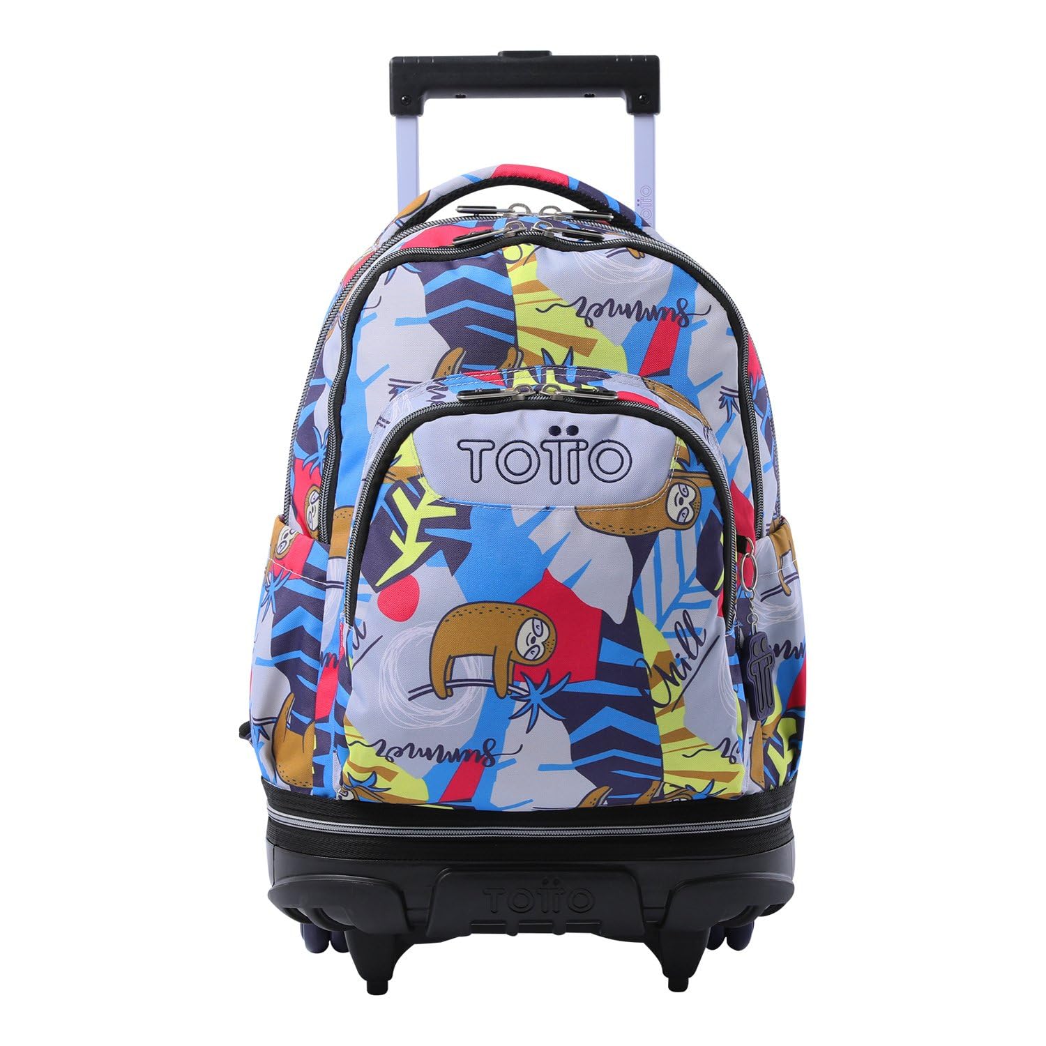 TOTTO Mochila Escolar con Ruedas Desmontables, Modelo Tiza, Capacidad 26 L, Mochila PC 15.4", Bolsillo Botella, Manija Telescópica, Espaldar Ergonómico y Correas en S, Estampado Lazel Multicolor