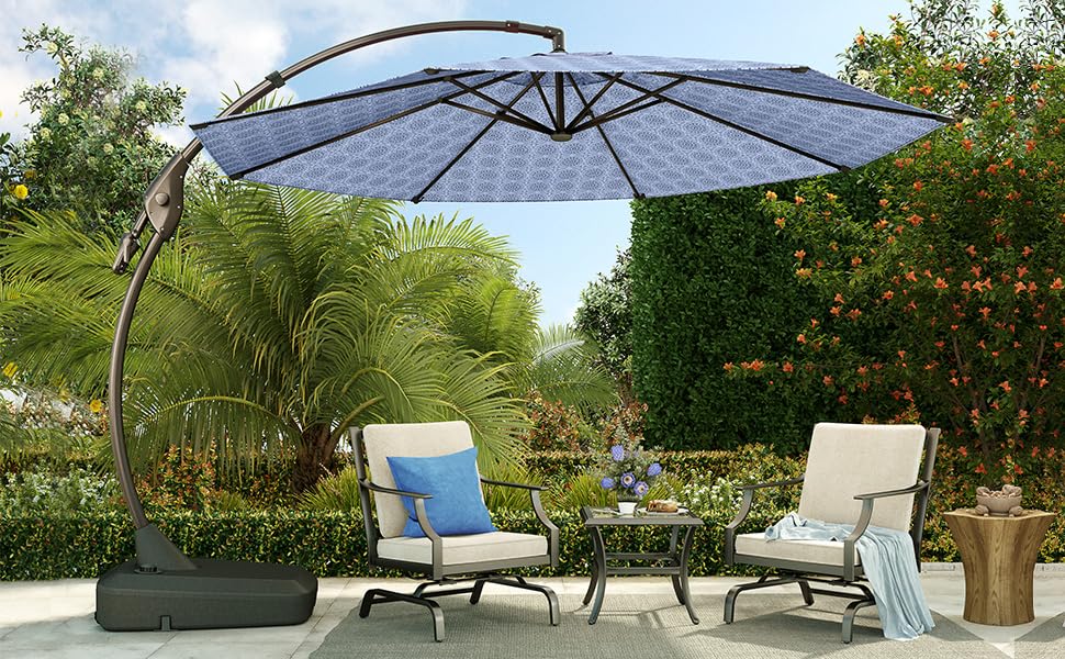 close patio umbrella HOTIME10x10ft Patio Umbrella Cantilever Umbrella Double Top - Upgrade and Intensify - 360 Rotation and 5 Angles Adjustment
