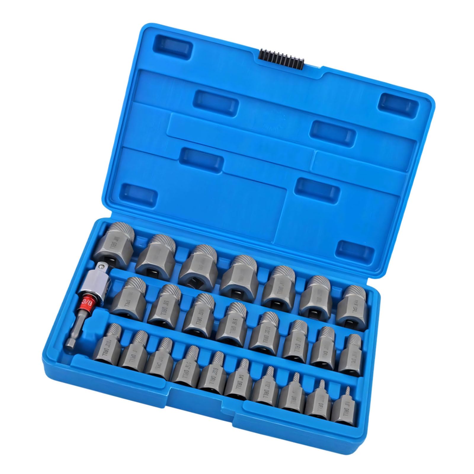 Fromceo 27Pcs Hexagonal Brokend Screw Extractor Set High Strength Alloy Steel For Rusted Bolts Removal With Storage Case Multiple Size Bolt Extractor Set