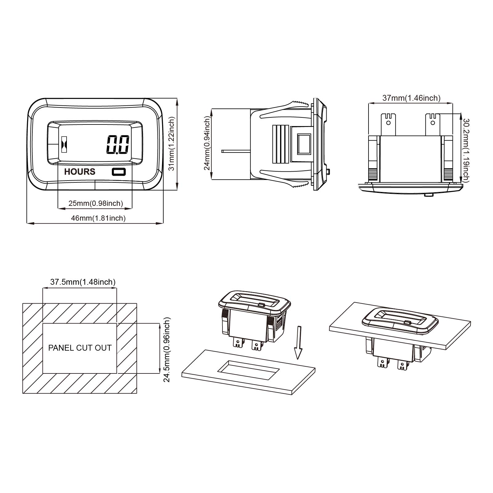 Contatore Ore Funzionamento NInE-ROnG - LCD Digitale Per Generatori, Motoseghe E Attrezzi