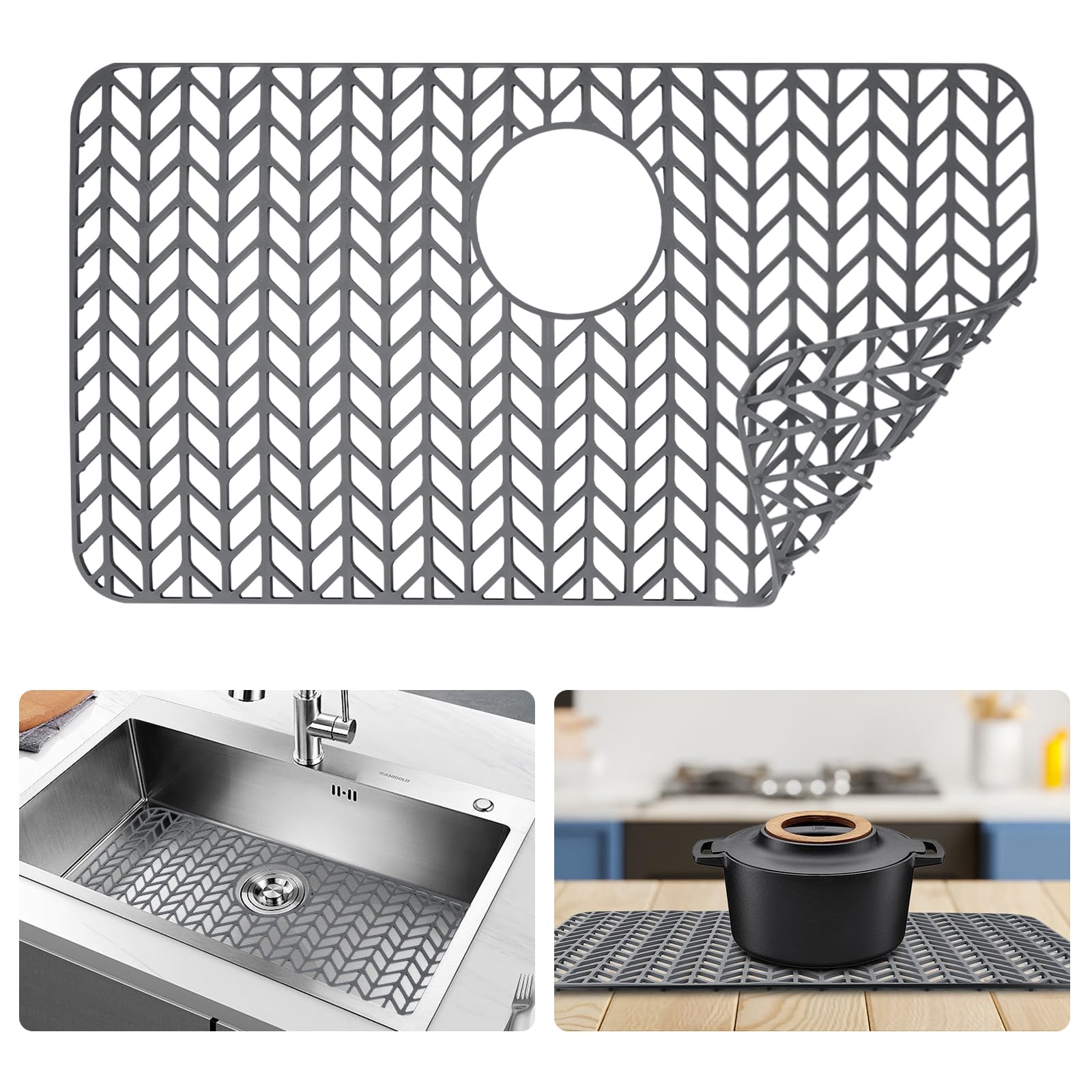 Tappetino in silicone per lavello da cucina, antiscivolo e ottimizzato per lo scolo, ideale per proteggere il fondo del lavandino e mantenere l'ordine in cucina (66cm x 35cm)