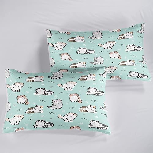 Miniatura 2 de AILONEN Juego de funda de edredón de gato, juego de ropa de cama de gato para niñas, funda de edredón matrimonial, 1 funda de edredón y 2 fundas de