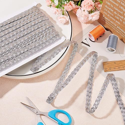Miniatura 4 de FINGERINSPIRE Cinta de encaje de filigrana metálica de 19.69 yardas de ancho con filigrana de 0.433 in de ancho, adorno de encaje plateado para