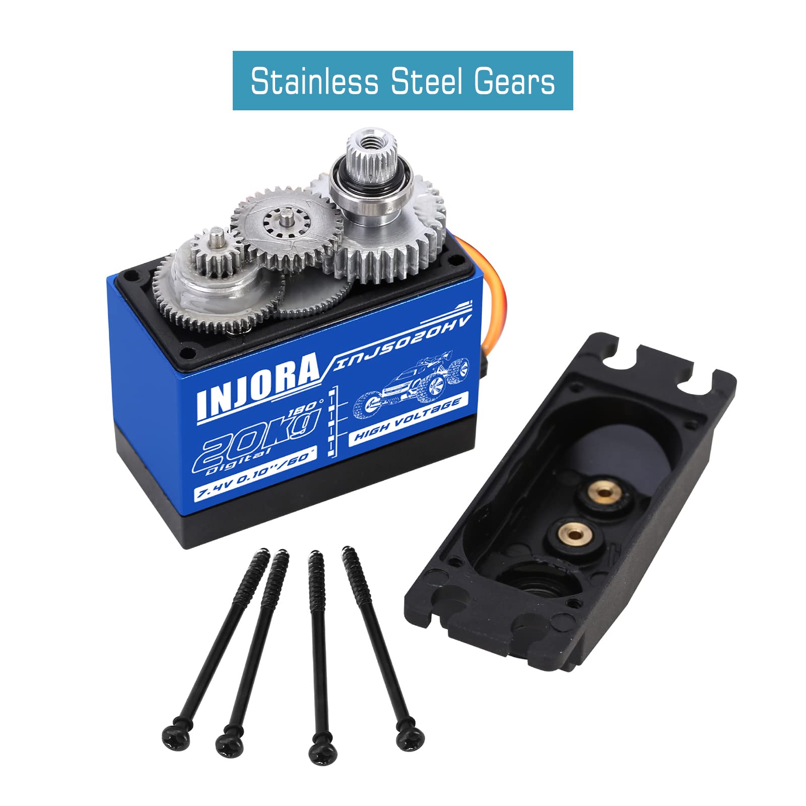 INJORA Servo 20KG Haute Tension – Immerable Et Numérique Pour 1/10 RC (ARRMA KRATON, Drift, Avion)