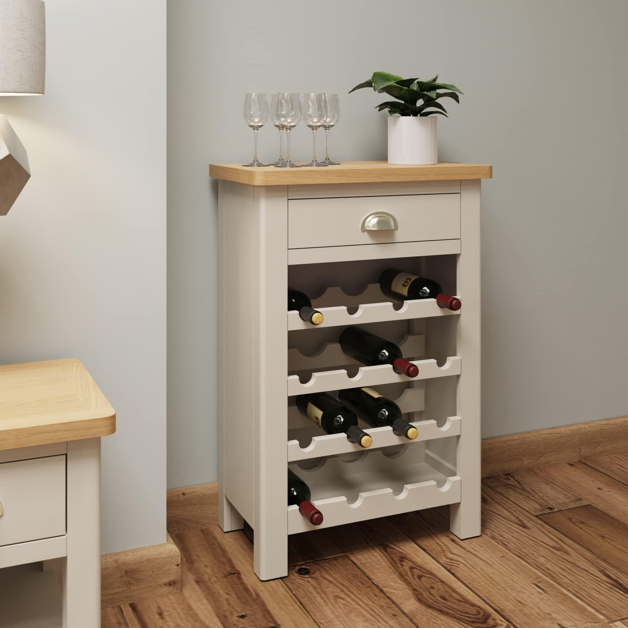 Dorset Grey Oak Wine Rack | 16 Bottle Storage Compartments Wine Cabinet | Truffle Grey