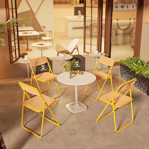 Miniatura 5 de VINGLI Folding Chair Modern Iron Frame Accent with Woven Texture Panel, Space-Saving Design for Party Wedding Event Office Commercial Stadium