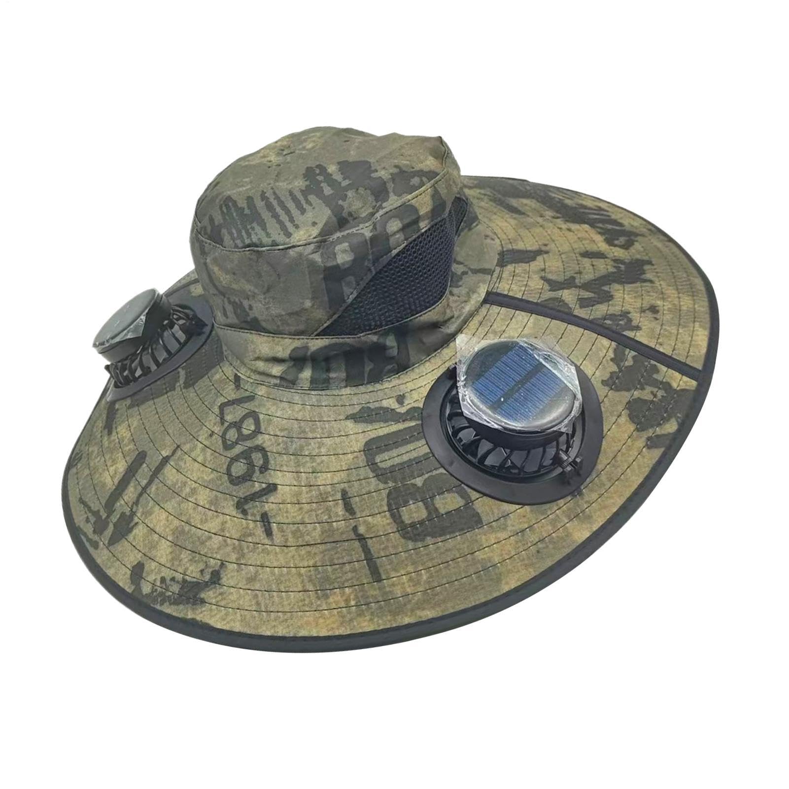 Chapeau pour Ventilateur Solaire - Casquette de Protection UV pour Randonnée en Pleine Nature pour Homme, Ombrelle Rechargeable par USB, Bord Extra Large | Bonnet avec Ventilateur à Vent Portable