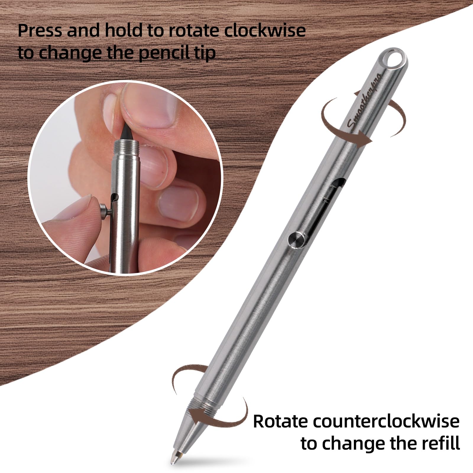 SMOOTHERPRO Bolt Action Stainless Steel Pen | Ballpoint and Pencil in One | with Graphite Alloy Tip Retractable Twist Design | for Office Sketching Journaling Silver (SSPG10) - Image 3