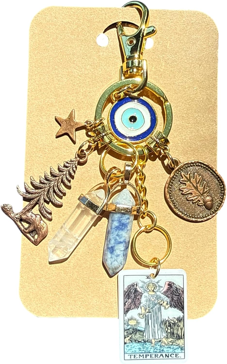 Handmade Tarot Card Celestial Bag Charms, Keychain, Natural Stones