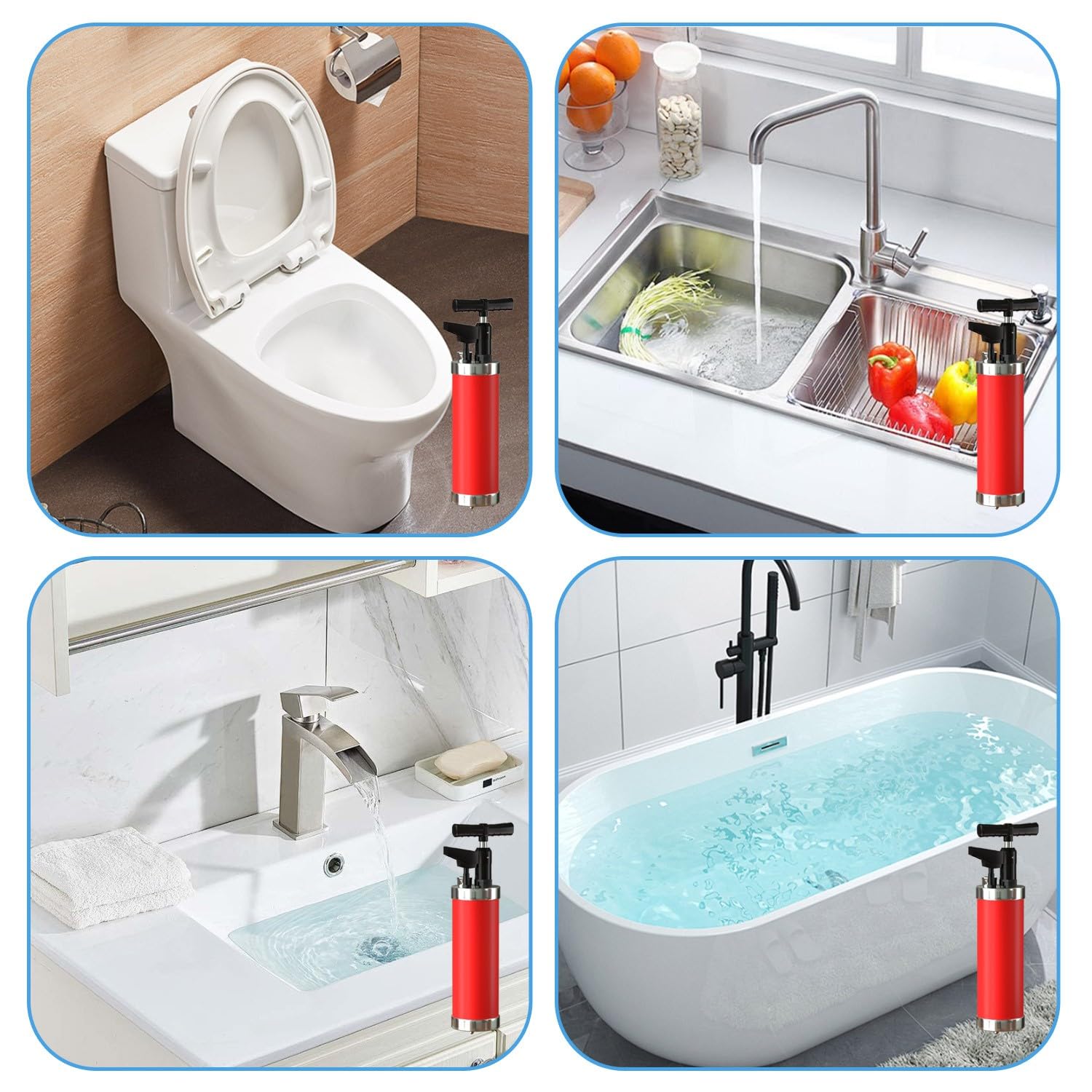 Déboucheur de toilettes haute pression avec têtes remplaçables, déboucheur efficace pour éviers, toilettes, canalisations de sol et tuyaux