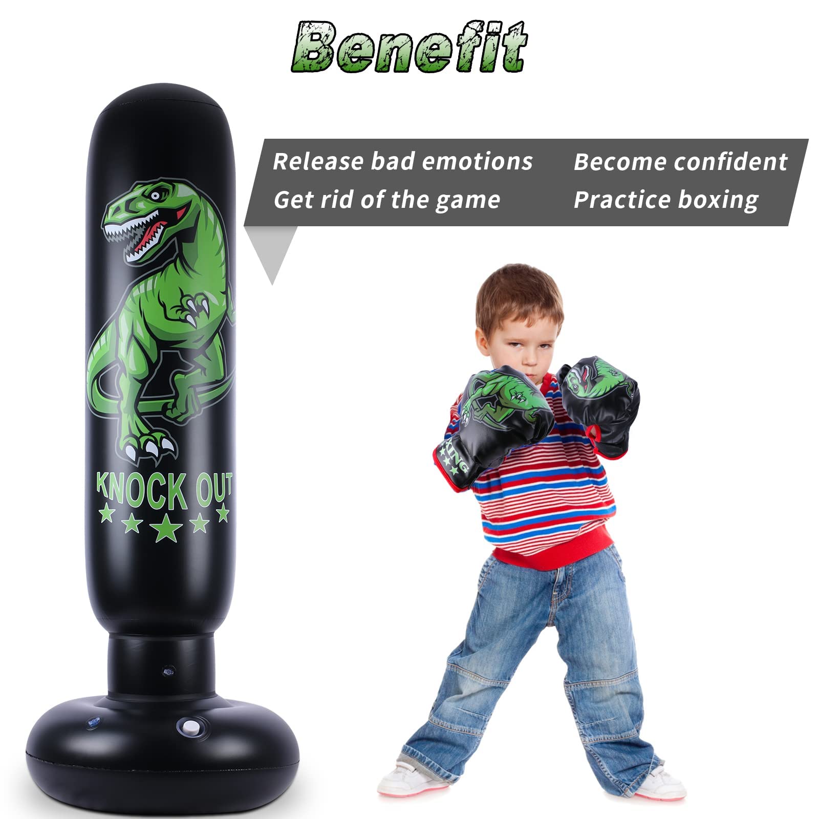 NZQXJXZ Sacco da boxe bambini per allenamento Karate Taekwondo MMA, sacco da boxe da 66'' con guantoni da boxe, sacco da boxe in piedi per ragazzi e ragazze