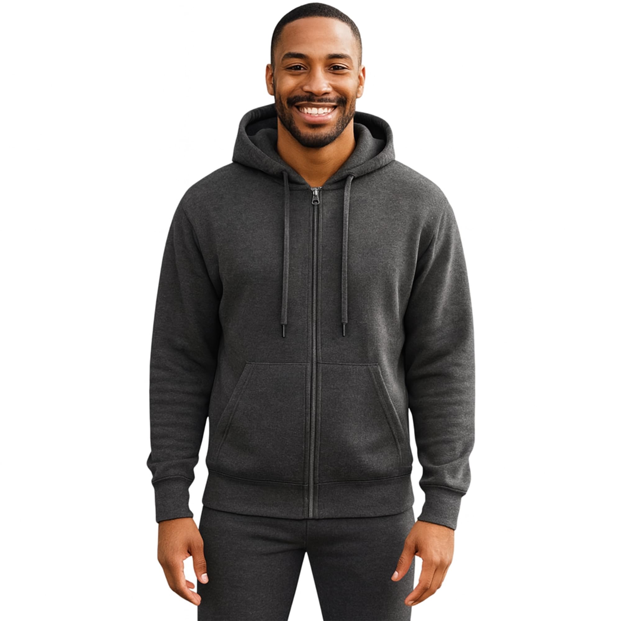 Urban Road Men’s Plain Fleece Zip Hoodie – Full Zip Hooded Sweatshirt with Pockets, 50/50 Cotton Polyester, Casual & Workwear, Regular & Plus Sizes Charcoal