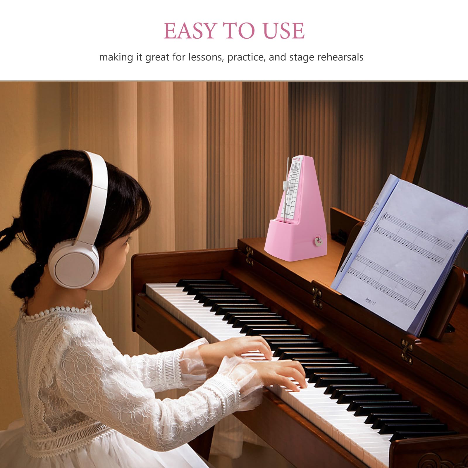 Metronomo Meccanico di Precisione per Esami Pianoforte Rosa | Compatibile Chitarra e Batteria, per Studenti e Musicisti Avanzati, Portatile, Metallo e Plastico