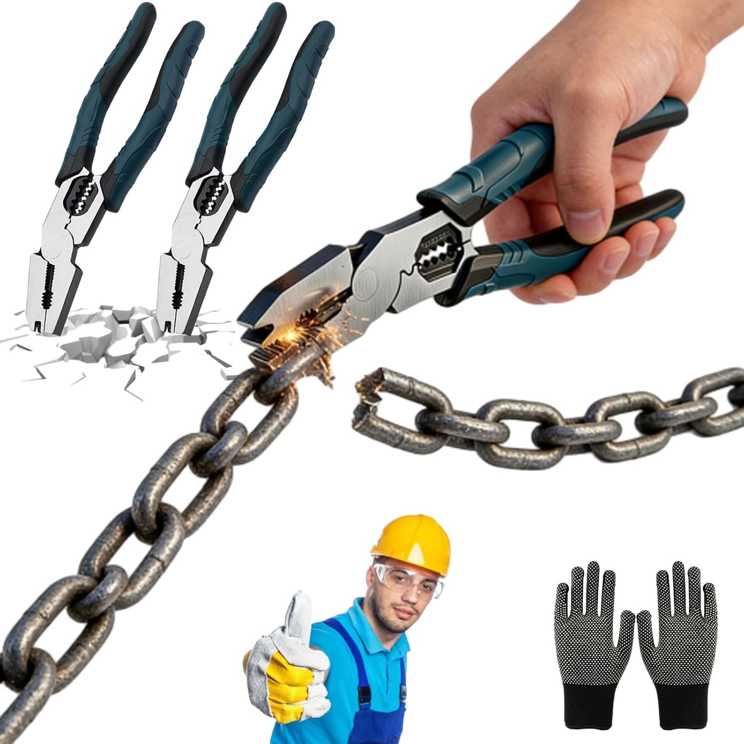 Industrial-Grade Multi-function Cutting Pliers, 9-in-1 Multi-functional Plier Nail Puller/Wire Cutter/Stripper/Crimper, High Leverage Design for DIY, Electrical, Workshop (2Sets)