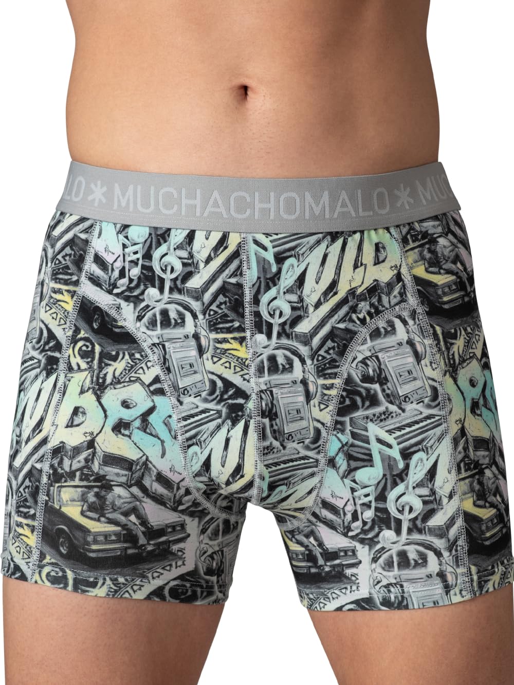 Muchachomalo Boxer da uomo confezione da 4 pezzi in cotone stampa grafica elastico in vita vestibilità regolare biancheria intima taglie dalla S alla 7XL