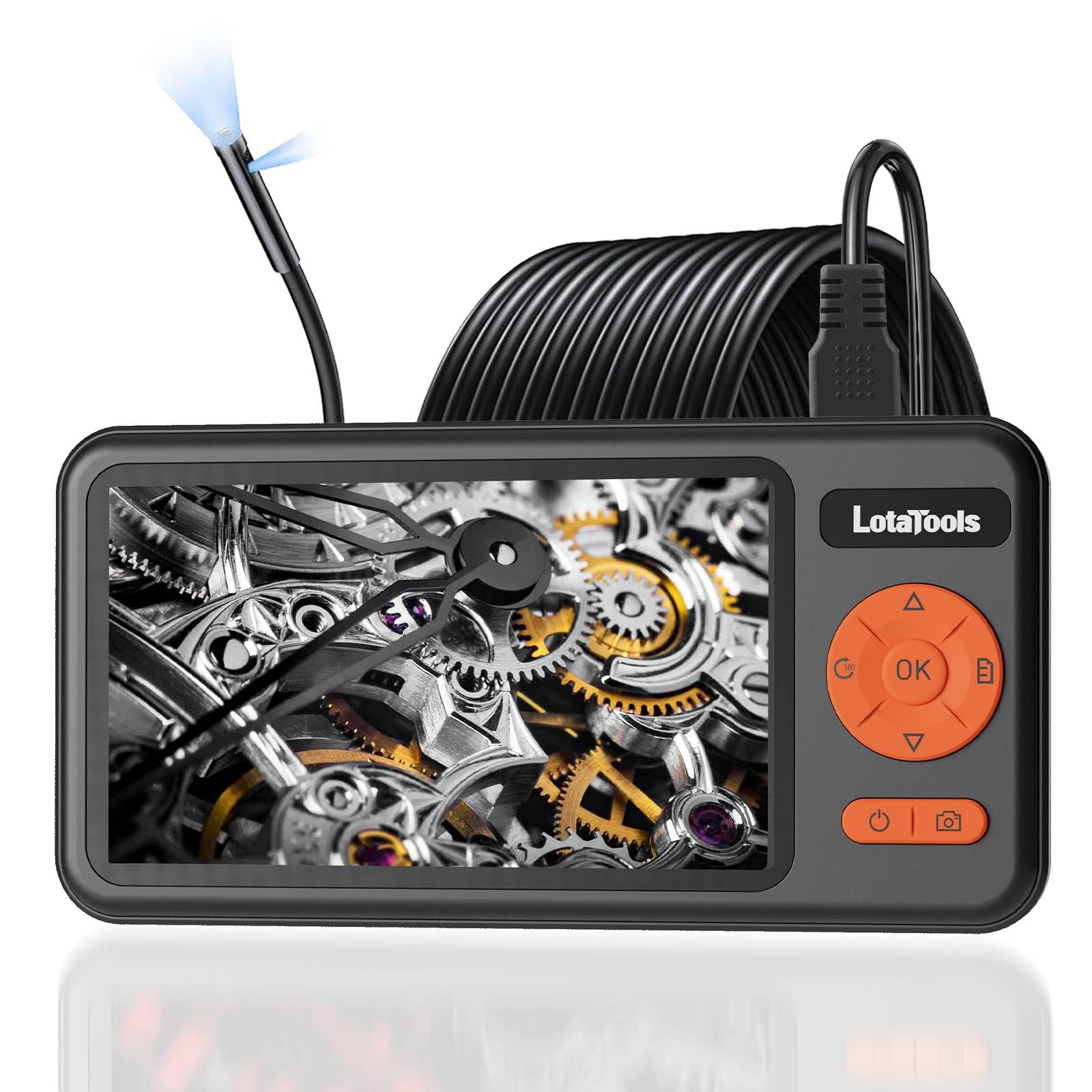 LotaTools Dual-Lens Borescope, Split View Endoscope Camera with 5" IPS Screen, Inspection Camera, 32GB Card, Photo & Video (Sound Available) for