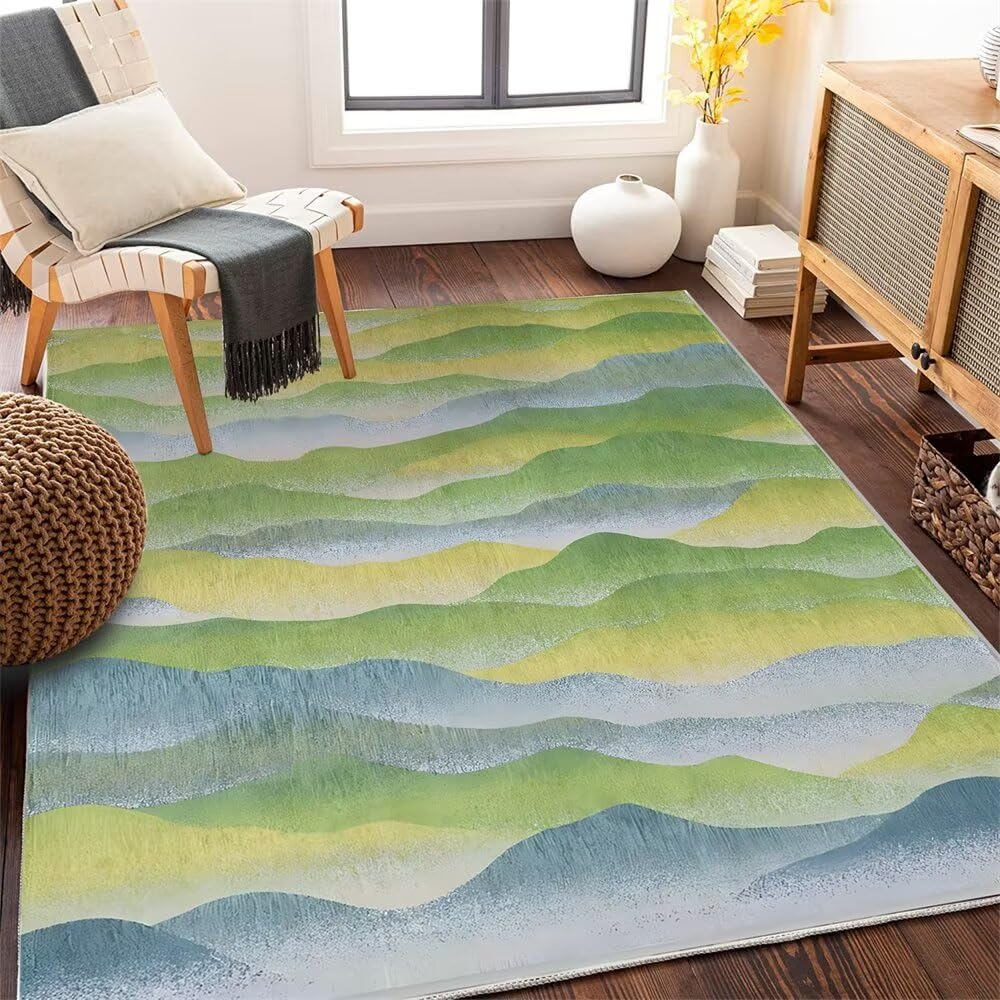 Tapis de sol enfant vert et bleu 90x180cm pour grand salon ou chambre de garçon