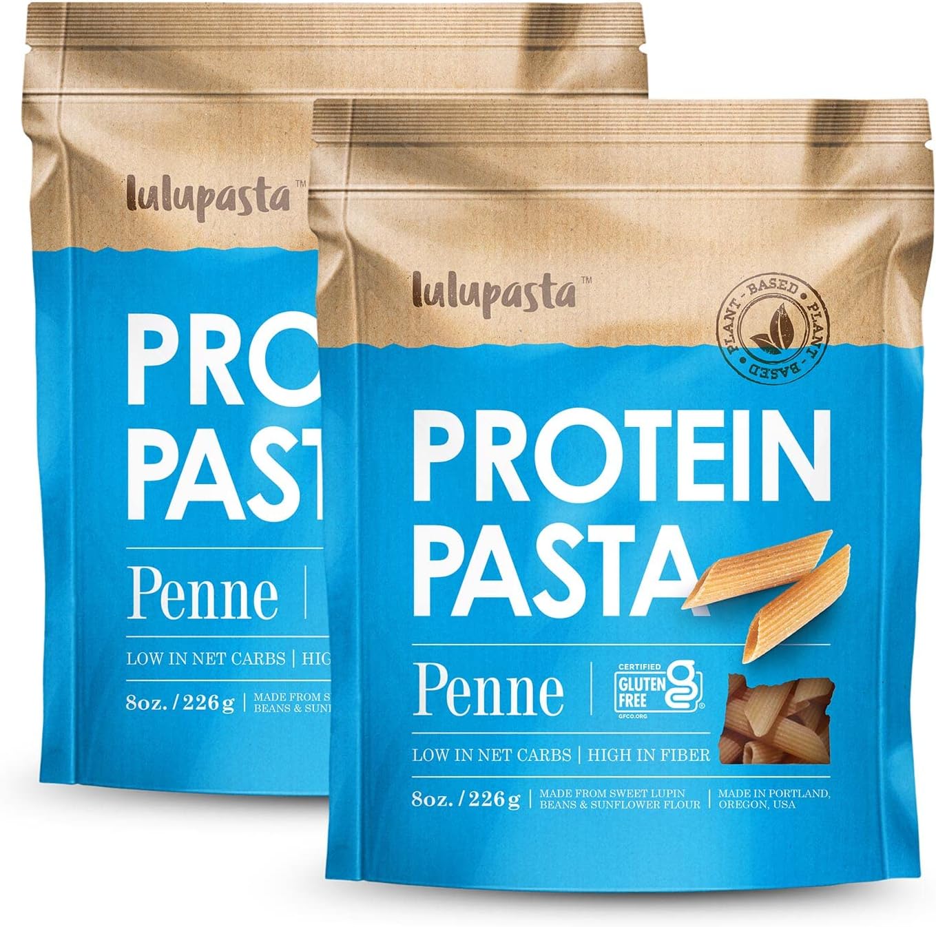 High Protein Pasta, 19g, Made with Lupin Flour & Sunflower Flour, 4g Net Carb, Gluten Free, Keto Pasta, Low Carb, by lulupasta (Penne, 2 Pack)