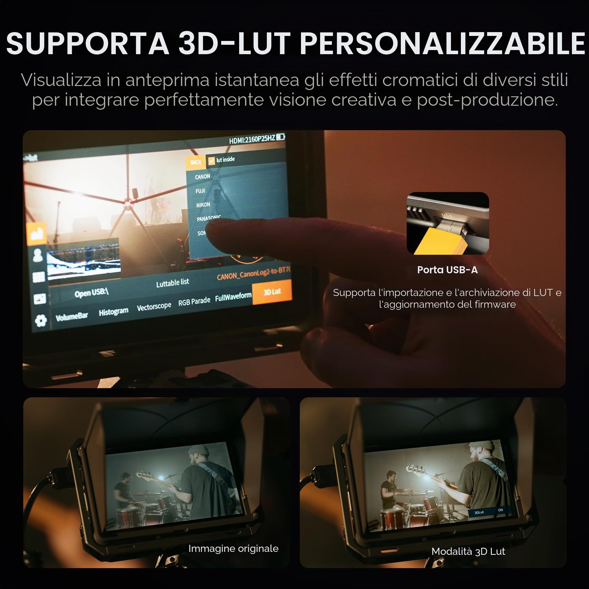 VILTROX DC-X2 Monitor da Campo per Fotocamera 2000 Nits 6" HDR Touchscreen DSLR Camera Monitor con1920x1080 IPS 4K HDMI Loop in/Out Forma d'onda LUT 3D Video Peaking Focus Assist Batteria Paraluce