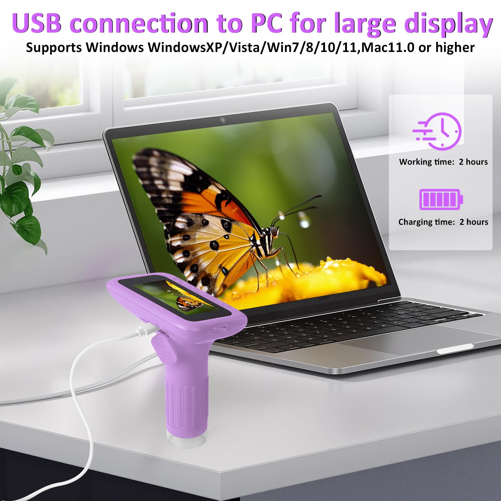 Microscopio per bambini: microscopio digitale con schermo IPS da 3", ingrandimento 1000x, microscopio portatile 1080P con 8 LED e 32 MB di memoria, microscopio tascabile USB per PC/Mac