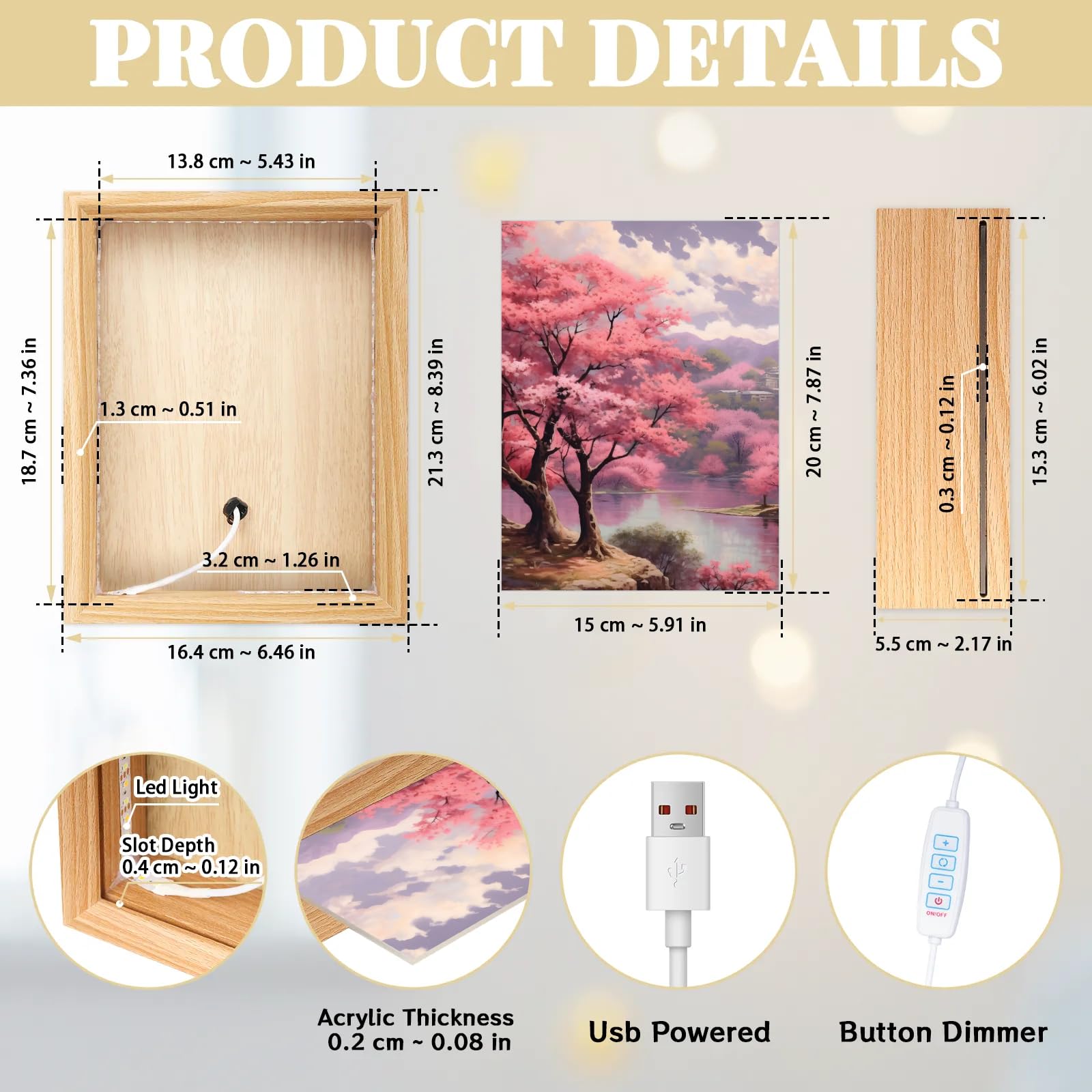 Light Up Painting, Colorful Forest Wall Art Picture Light Pink Forest Light Up Desktop Art Frame, 10 Brightness, USB Powered, 3 Lighting Modes, Anxiety Relief Decor Gift for Bedroom Home