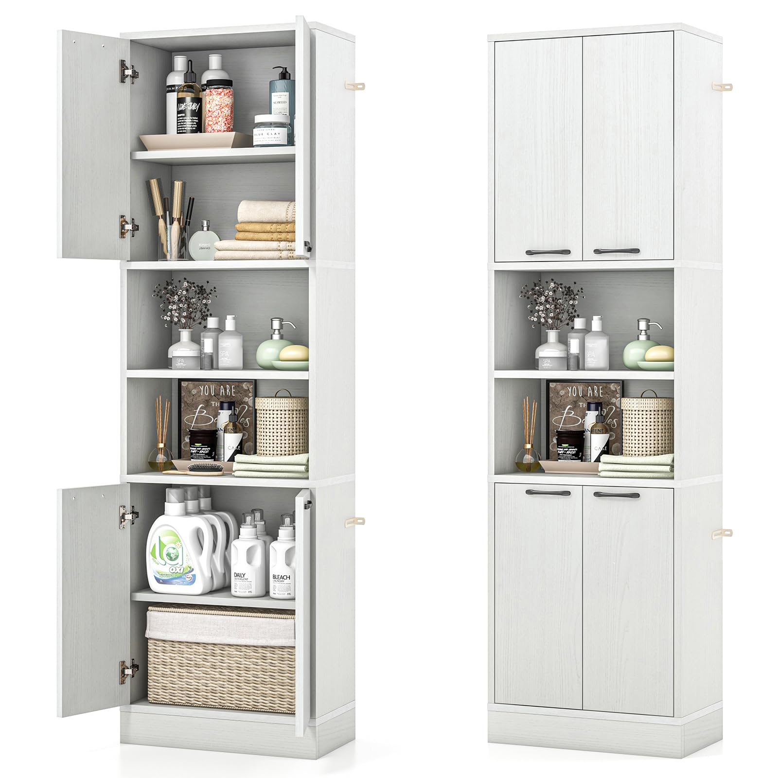 Tangkula 75-inch Tall Bathroom Storage Cabinet in White Oak