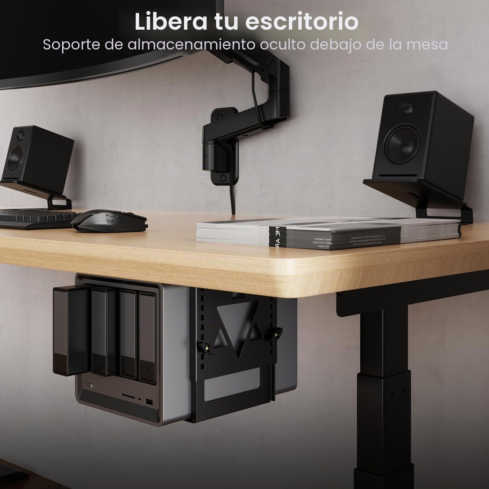 PUTORSEN Soporte de PC Mini/NAS Bajo el Escritorio, Soporte de PC Bajo el Escritorio Ajustable en Altura y Anchura