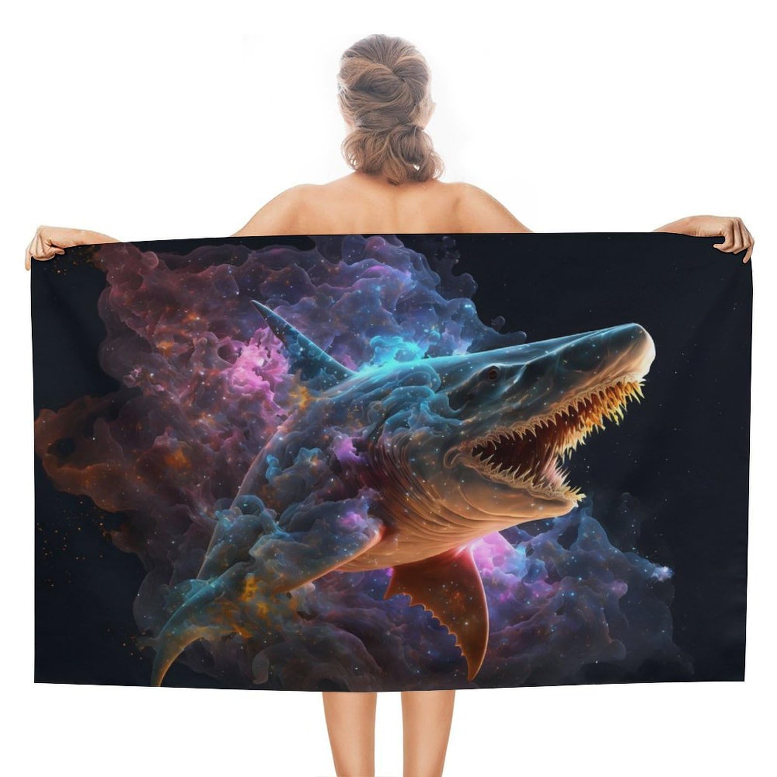 Serviette de plage requin 130x80 cm compacte pour le sport et spa