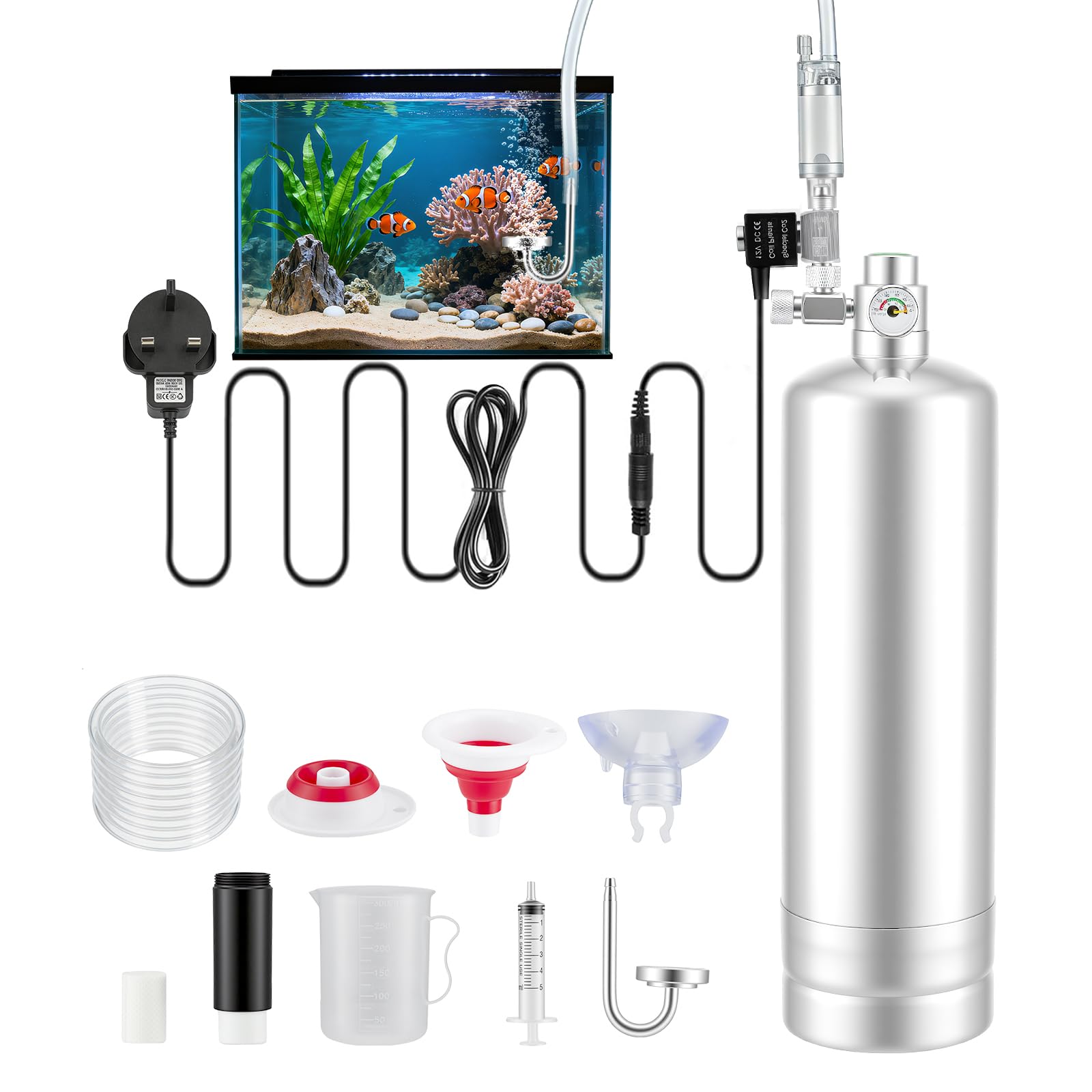 VeftBltrem Aquarium CO2 Generator Cylinder Kit, 2L Stainless Steel CO2 Reactor System with Solenoid Valve, Visual Bubble Counter & Diffuser for Aquatic Plants