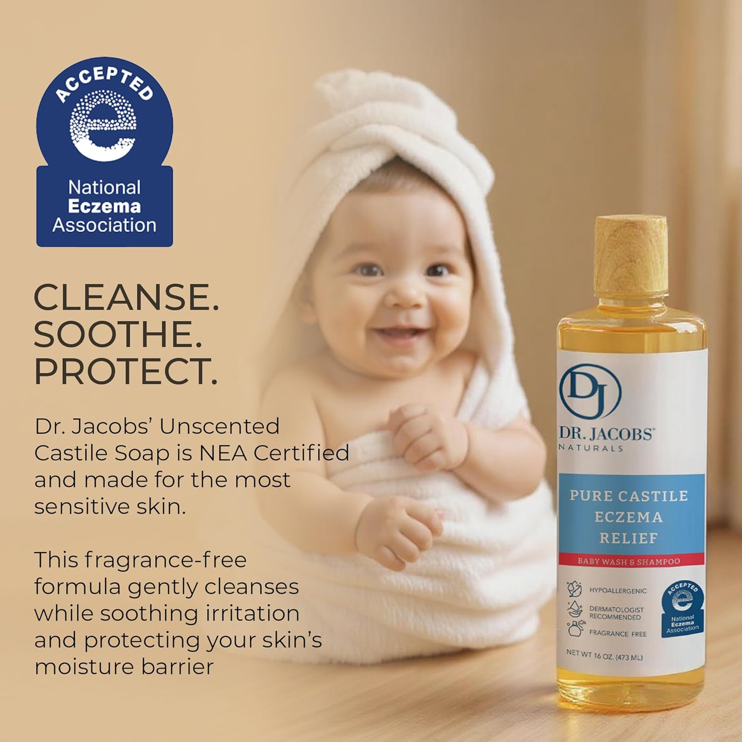 Dr. Jacobs Pure Castile Baby Wash - Effective Body Wash to Relieve Baby Eczema - Gentle Shampoo and Unscented Soap for Sensitive Skin, and Hypoallergenic - 16 oz - Image 8