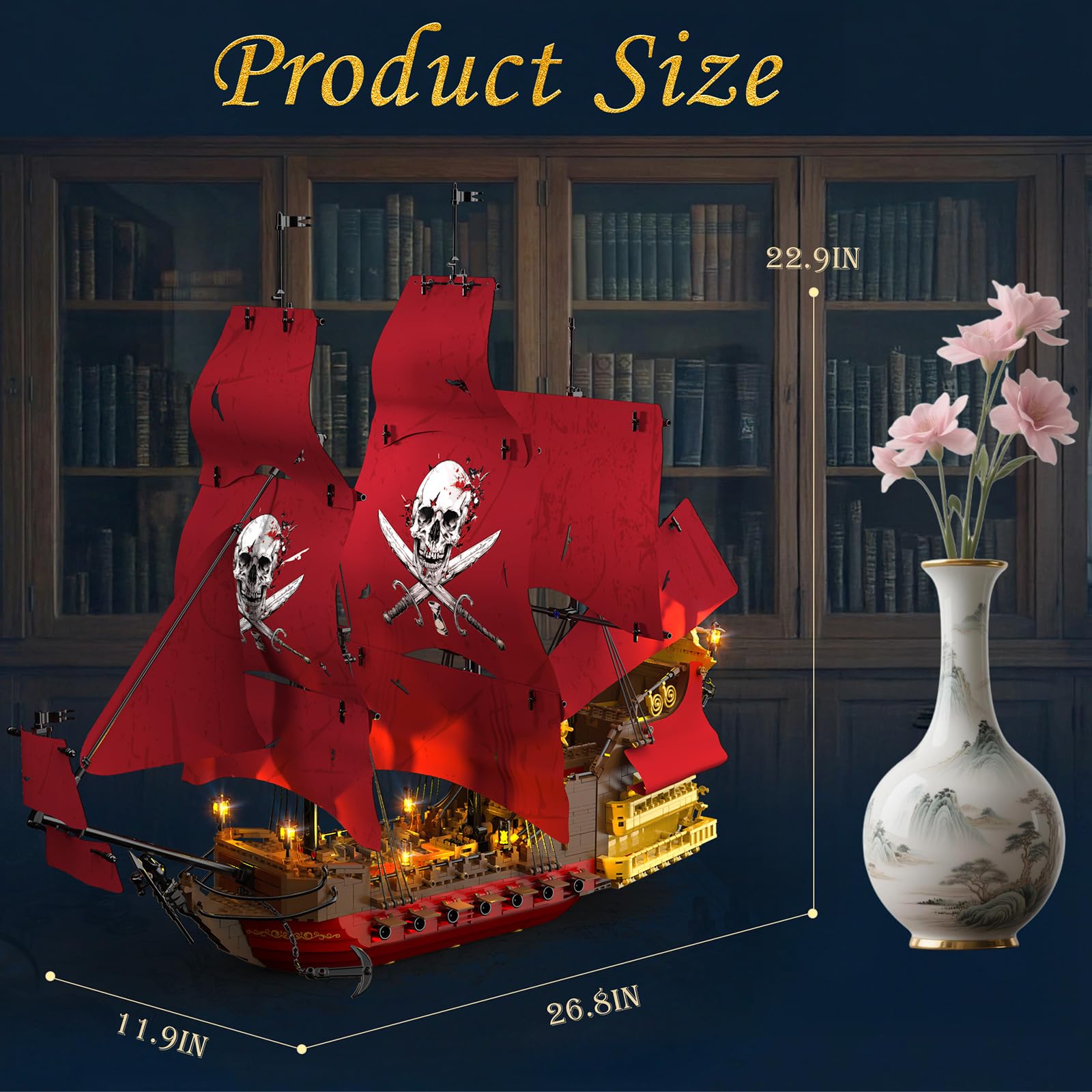 JMBricklayer Piratenschiff Klemmbausteine Erwachsene mit licht, Revenge Piraten Schiffe Bausteine Modell 40003, Groß Ausstellungs Bauspielzeug Dekor, Geschenk für Pirates Fans Kinder ab 14 Jahren